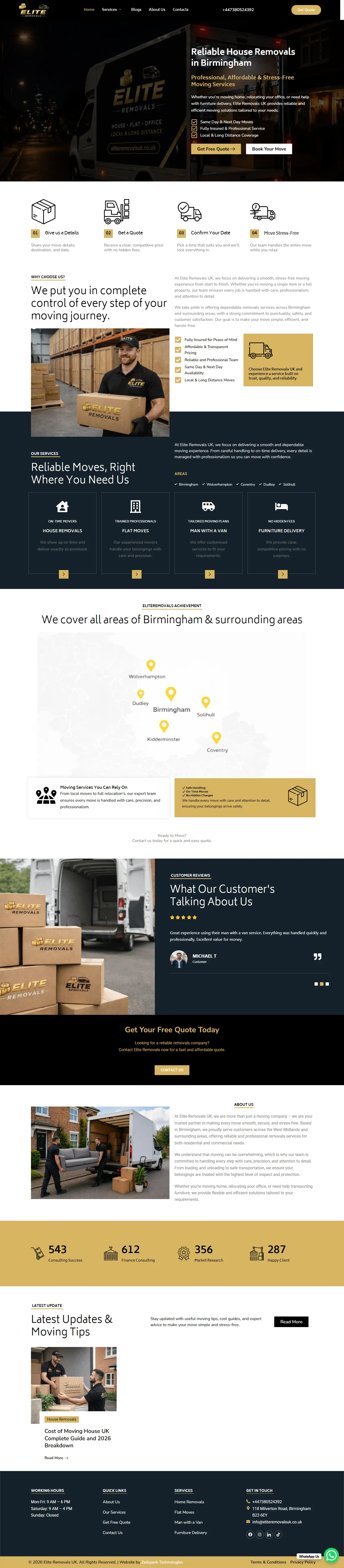 Removals UK website homepage screenshot showing moving and relocation services