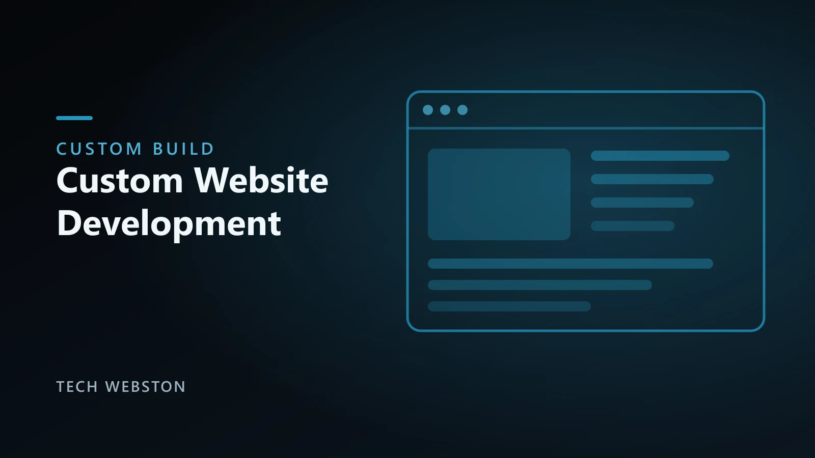 Custom website development illustration showing a browser frame with modular content blocks being assembled