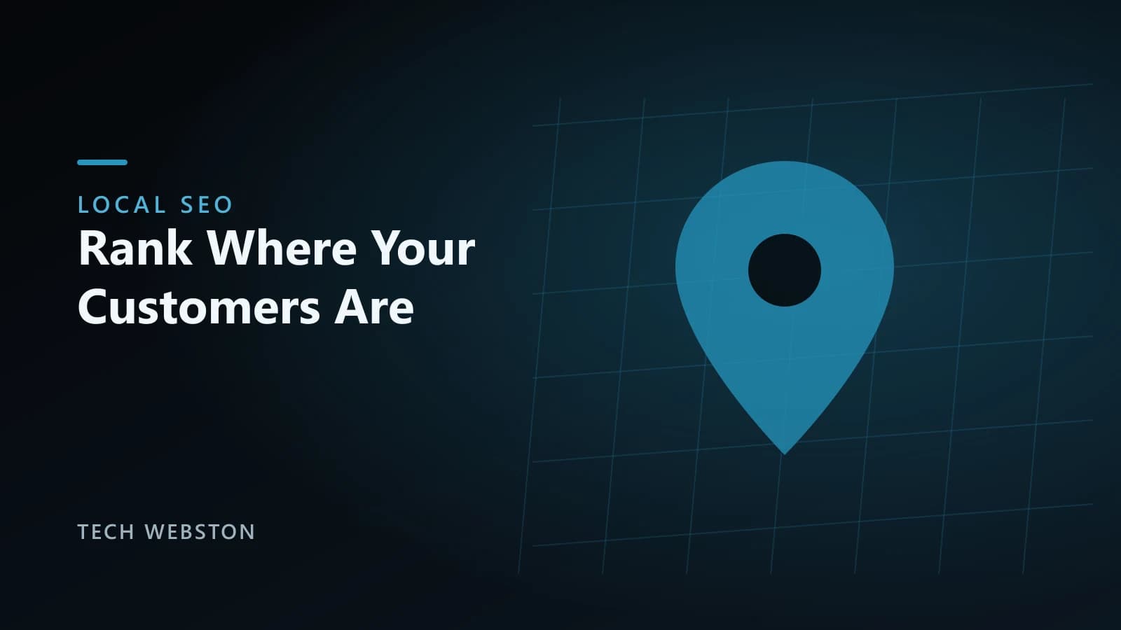 Local SEO map pin over a city street grid representing local search rankings for nearby customers