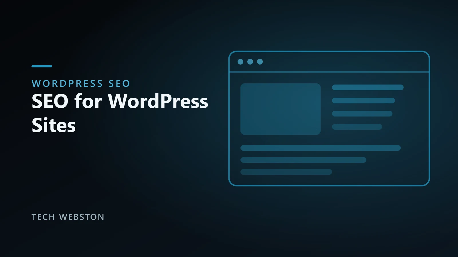 SEO for WordPress illustration showing a browser window with structured page content and search-optimized layout