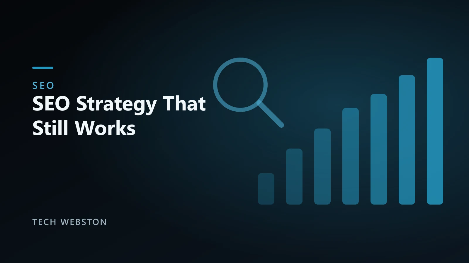SEO strategy 2026 illustration showing a search icon beside a rising bar chart of organic rankings