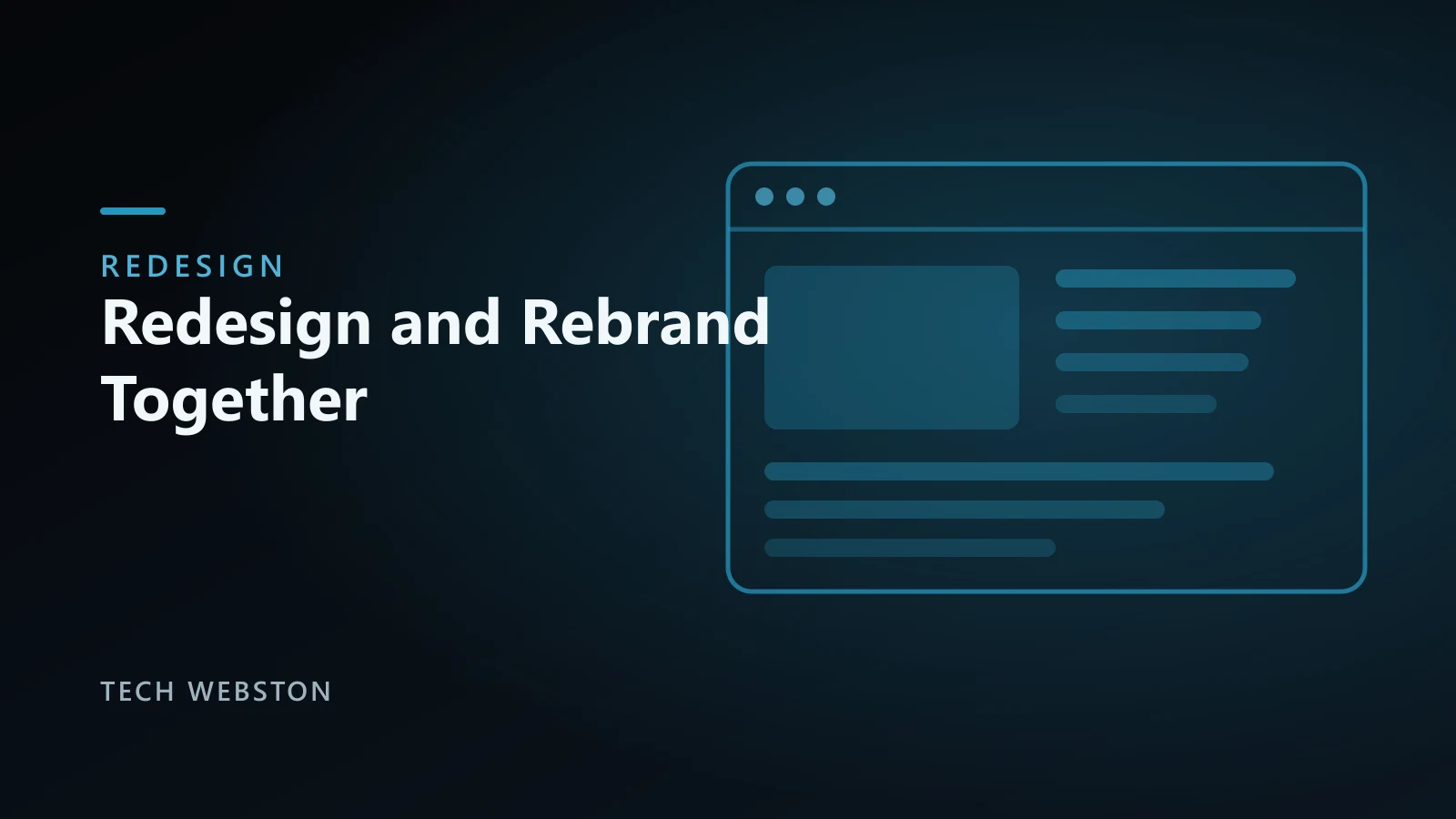 Website redesign and rebrand illustration showing a browser layout being rebuilt alongside new brand elements
