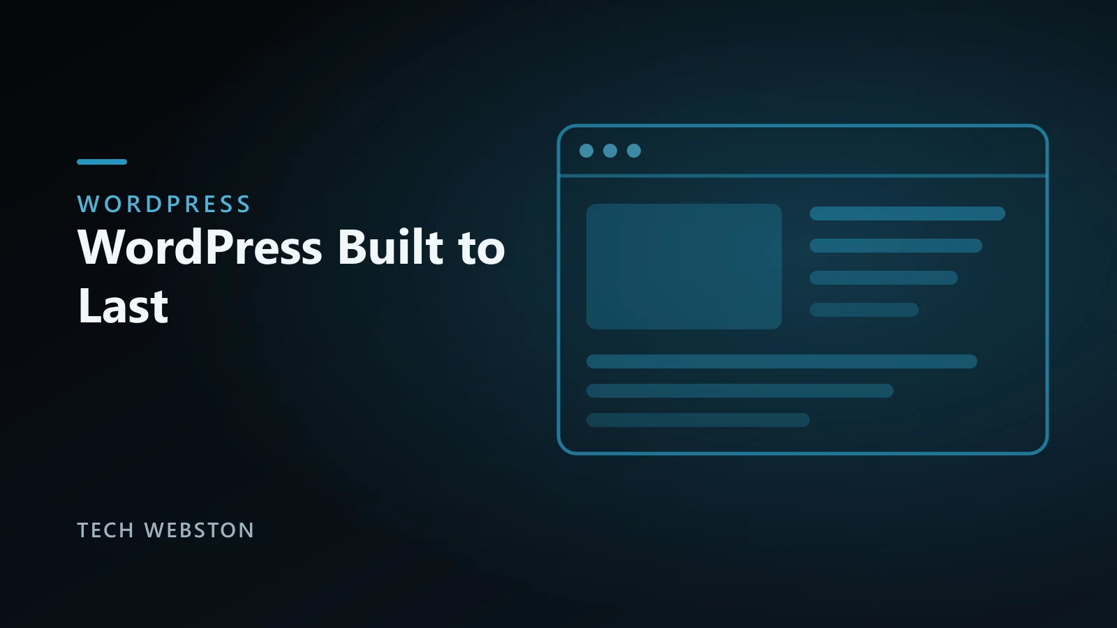 WordPress development illustration showing a browser window with structured content blocks and a fast page layout